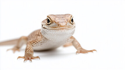 Naklejka premium A studio shot of a small, beige lizard isolated on a clean white background.
