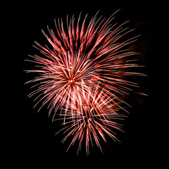 Fototapeta premium Colorful celebration fireworks isolated on black sky background.