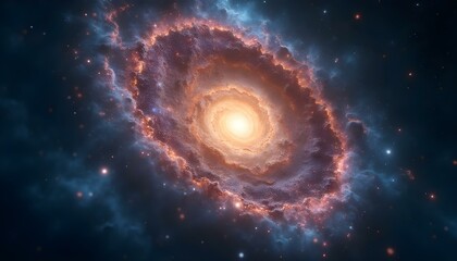 A spiral galaxy viewed head-on, with billions of stars forming a glowing core and swirling arms, radiating vibrant colors in the vastness of space.