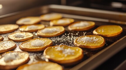 Sliced Sweet Potatoes with Sea Salt on Baking Tray Ready for Roasting in a Warm Kitchen Environment with Bright Natural Light