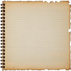 Obraz premium Torn vintage lined notebook paper with distressed edges and a textured surface, perfect for scrapbooking, background designs, or creative projects. Isolated on white background