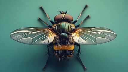A close up of a fly's head and body