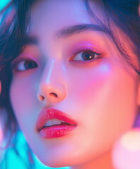 World-Class Portrait of a Beautiful Japanese Woman with Modern Makeup and Radiant Glow