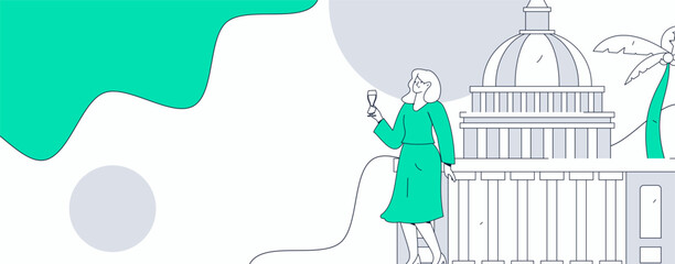 Holiday travel travel characters internet background vector hand drawn illustration
