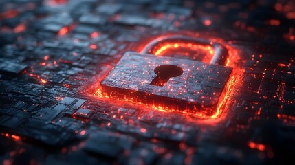 A red glowing lock on a black background