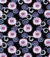 Japanese Roll Flower Vine Vector Seamless Pattern