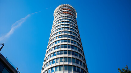 An Iconic View of the BT Tower Amid the Bustling London Skyline Under Clear Blue Sky