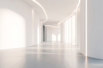 Modern White Corridor Interior Design with Subtle Lighting