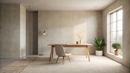 Minimalist home office design with light wood desk and chair