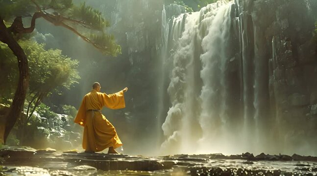 Shaolin monk training in harmony with nature