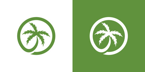 Palm tree logo in circle, simple palm tree logo