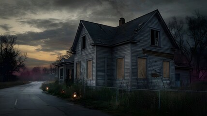 Abandoned House at Dusk in a Gloomy Setting