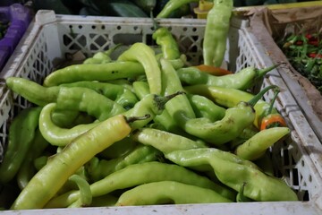 Close-up photo of green chilies