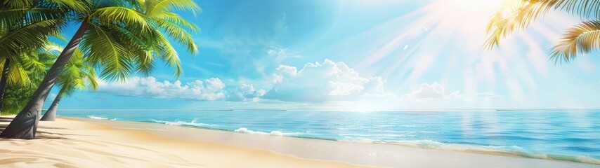 Tropical Beach Paradise with Palm Trees and Azure Waters