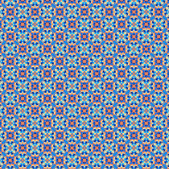 Colorful floral geometric mosaic grid, tile pattern Fabric, wrapping paper, home decoration