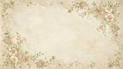 Fototapeta premium Elegant floral frame on antique parchment background, perfect for invitations or announcements