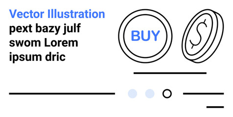 Coins with buy button, placeholder text, and minimalist shapes. Ideal for financial services, e-commerce, investment, modern design, tech startups, user interfaces, business advertisements. Landing