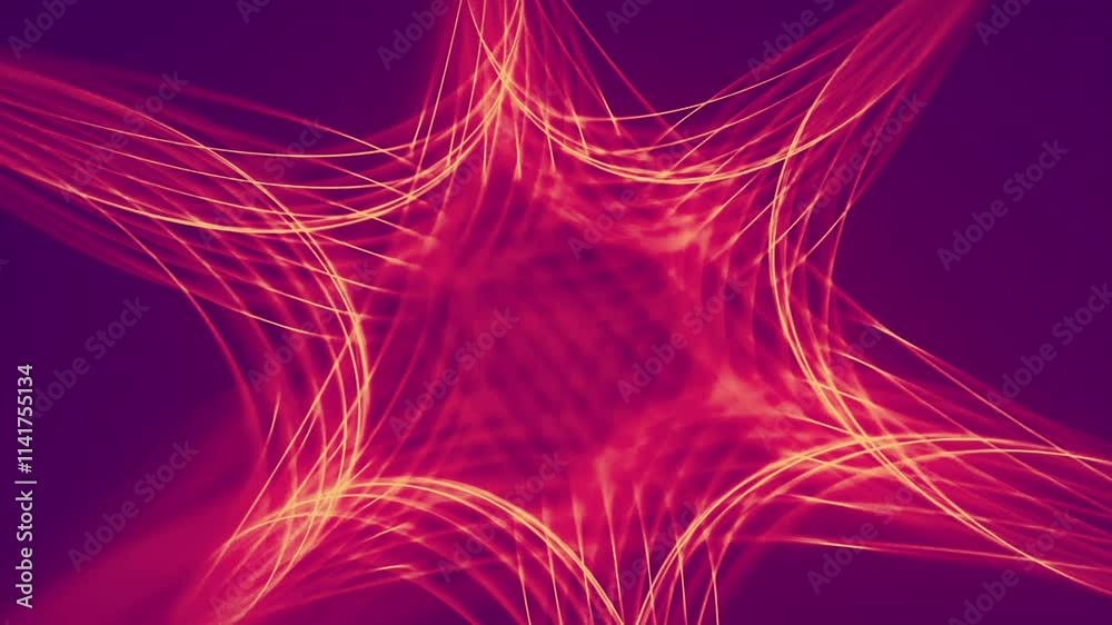 Aufkleber Geometric abstraction with orange-red light lines on a dark purple background. The lines form a dynamic network, creating an effect of depth and movement. Seamless loop animation. 3d rendering 4K