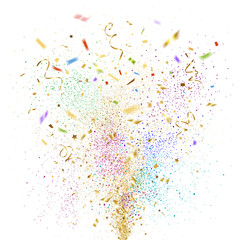 Fireworks of Exploding Gold and Multicolored Confetti