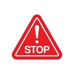 Triangle stop red sign icon, stop sign. Stop symbol with hand, stop traffic signs. Vector illustration