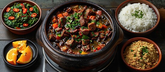 Delicious Brazilian Feijoada with Side Dishes