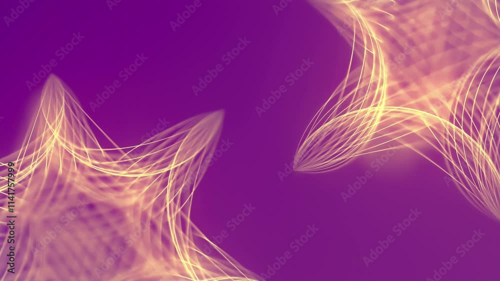 Fototapete Digital abstraction with shapes composed of thin yellow light lines on a purple background. The lines create a complex pattern. Loop animation. 3d rendering 4K