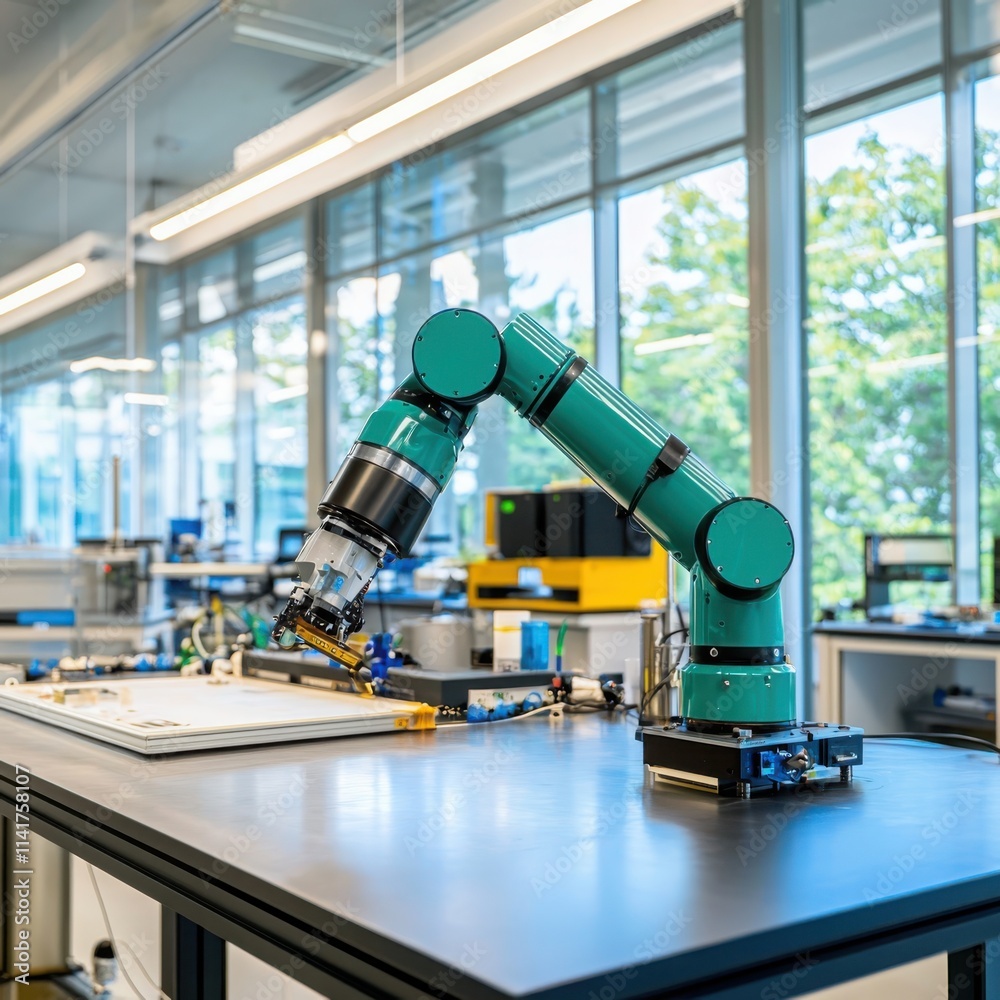 Poster innovative robotics demonstration advanced green robotics laboratory technology showcase modern envi