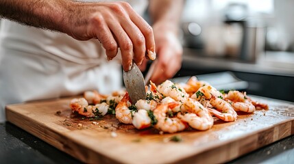 Preparing Fresh Shrimp with a Chef's Precision in a Modern Kitchen