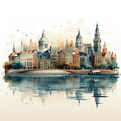 Obraz premium Minimalistic Illustration of Antwerp's Iconic Cityscape Design