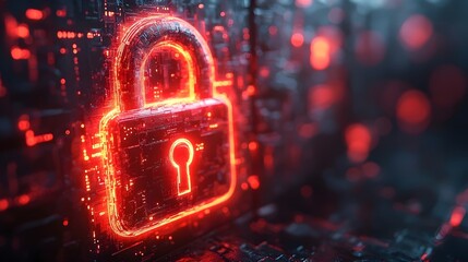 Obraz premium A red glowing lock with a keyhole in the middle