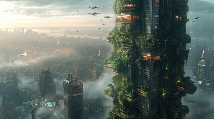 Futuristic Cityscape with Eco-Friendly Towers
