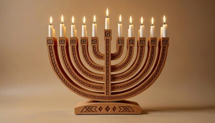 Fototapeta premium Hand-Carved Wooden Hanukkah Menorah