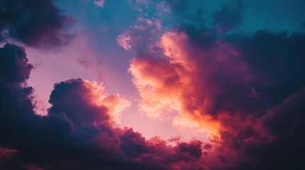 Obraz premium Vibrant sunset cloudscape with dark and pink hues.