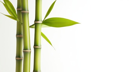 Obraz premium A close-up of bamboo stalks with vibrant green leaves, highlighting their natural beauty against a light background.