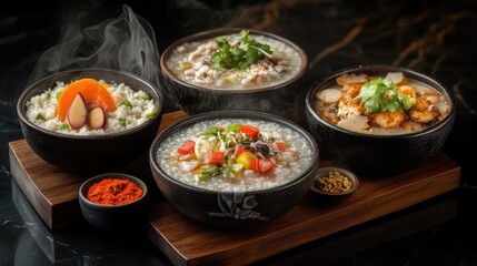 Delicious Assortment of Traditional Asian Rice Dishes in Bowls