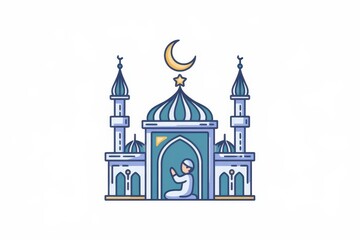 Obraz premium Muslim Man Praying Inside a Mosque Building