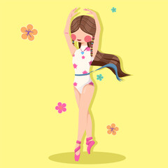 Women ballerina training ballet with yellow background © Alfina