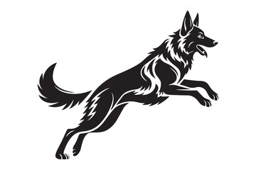 Energetic German Shepherd Silhouette - Leaping Dog Illustration