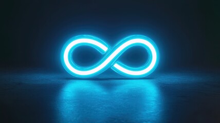 Glowing blue infinity symbol on a dark background.