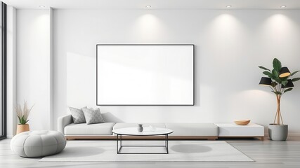 A mockup of a modern living room wall art design with a blank canvas ready for customization, empty, design, mockup