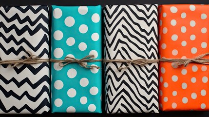 Colorful Gift Wrappings with Unique Patterns and Twine String