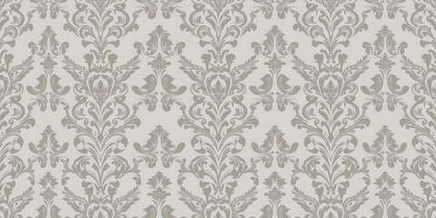 Elegant and intricate seamless damask wallpaper design in soft grey tones, motif, wallpaper