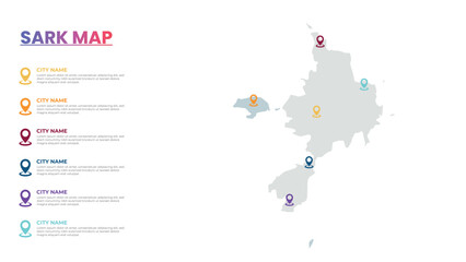 Naklejka premium Sark Modern Map Infographic Template, Detailed infographic map of Sark Popular City