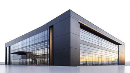 Fototapeta premium Modern luxury automotive factory building with sleek design and glass facade