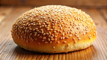 Fresh Sesame Seed Bun on Wooden Surface