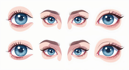 Collection of Blue Eye Illustrations Featuring Various Eyebrow Styles and Expressions, Perfect for Graphic Design Projects.