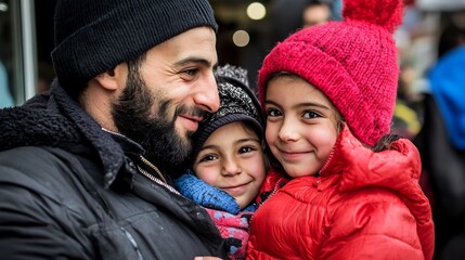 Loving Family Embracing in the Snow on a Winter Day