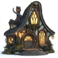 Fototapeta premium Elegant elven fairy tale house with intricate details and warm lights