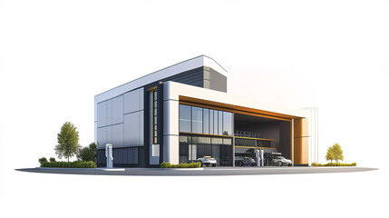 Cutting edge electric vehicle factory building with modern design