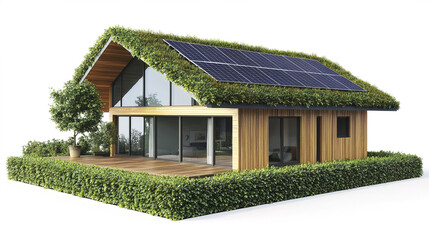 Eco friendly minimalist house with sustainable materials and greenery